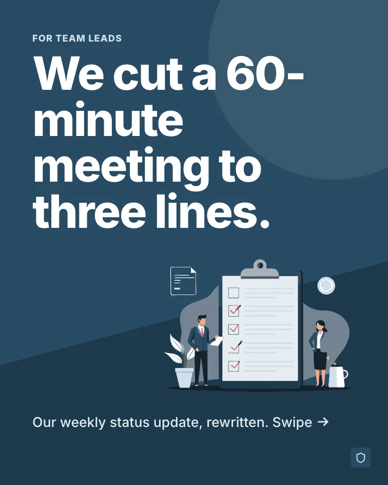 Cover slide of a carousel: We cut a 60-minute meeting to three lines